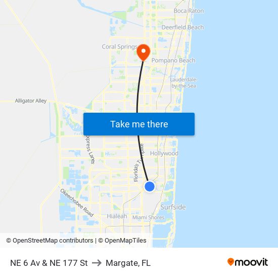 NE 6 Av & NE 177 St to Margate, FL map