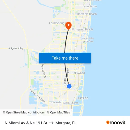 N Miami Av & Ne 191 St to Margate, FL map