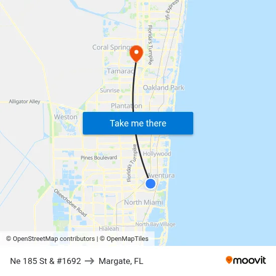 Ne 185 St & #1692 to Margate, FL map