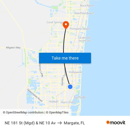 NE 181 St (Mgd) & NE 10 Av to Margate, FL map
