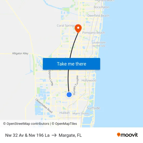 Nw 32 Av & Nw 196 La to Margate, FL map