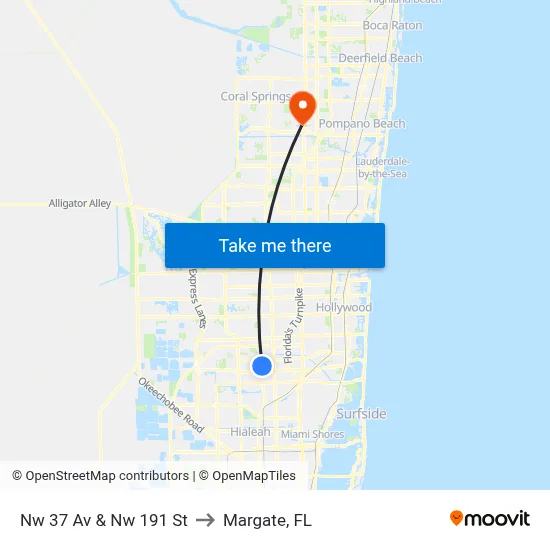 Nw 37 Av & Nw 191 St to Margate, FL map