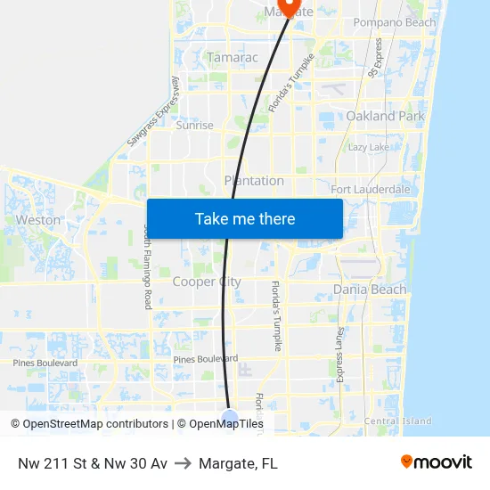 Nw 211 St & Nw 30 Av to Margate, FL map