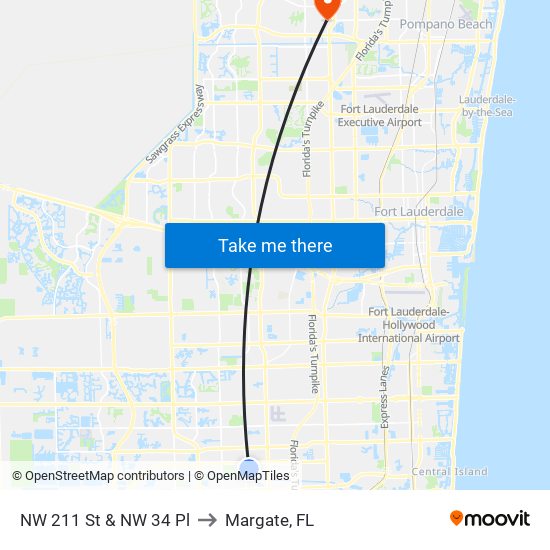 NW 211 St & NW 34 Pl to Margate, FL map