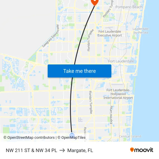 NW 211 ST & NW 34 PL to Margate, FL map