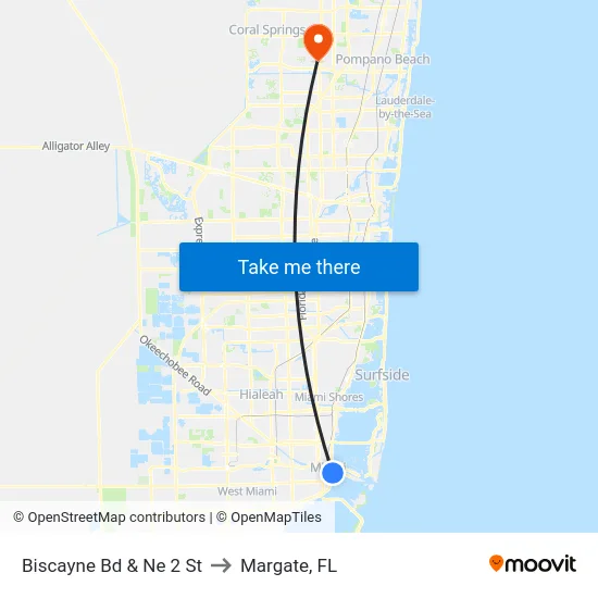 Biscayne Bd & Ne 2 St to Margate, FL map