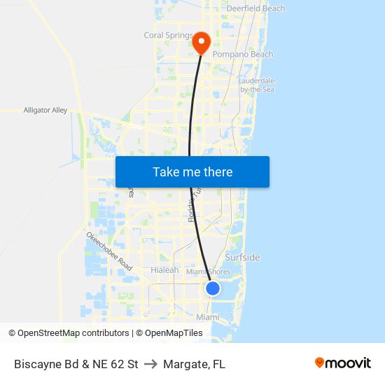 Biscayne Bd & NE 62 St to Margate, FL map