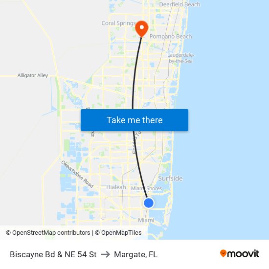 Biscayne Bd & NE 54 St to Margate, FL map