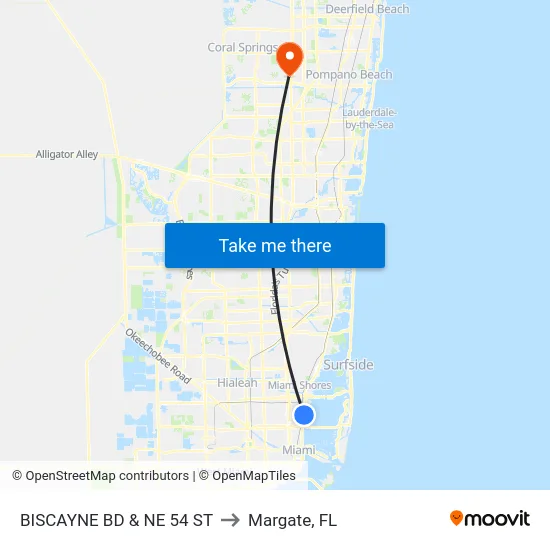 Biscayne Bd & Ne 54 St to Margate, FL map
