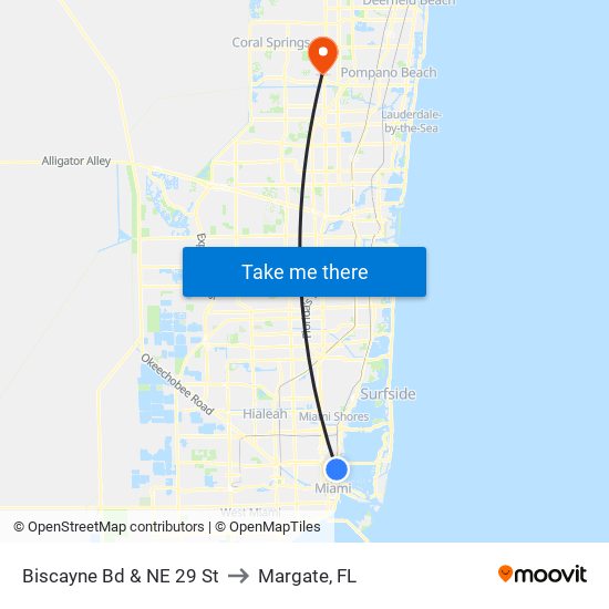 Biscayne Bd & NE 29 St to Margate, FL map