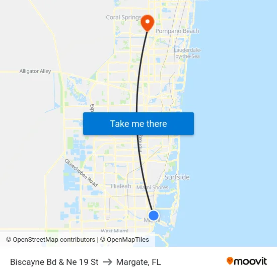 Biscayne Bd & Ne 19 St to Margate, FL map