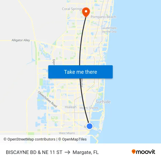 Biscayne Bd & Ne 11 St to Margate, FL map