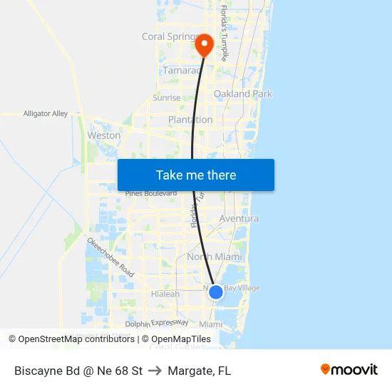Biscayne Bd @ Ne 68 St to Margate, FL map