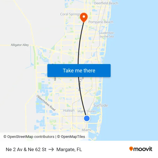 Ne 2 Av & Ne 62 St to Margate, FL map