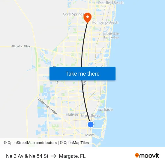 Ne 2 Av & Ne 54 St to Margate, FL map
