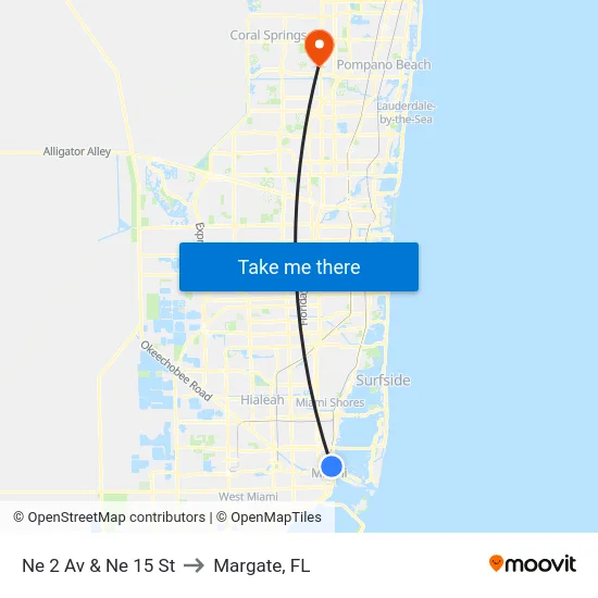 Ne 2 Av & Ne 15 St to Margate, FL map
