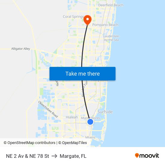 NE 2 Av & NE 78 St to Margate, FL map