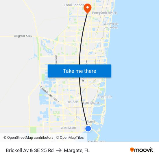 Brickell Av & SE 25 Rd to Margate, FL map