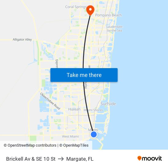 Brickell Av & SE 10 St to Margate, FL map