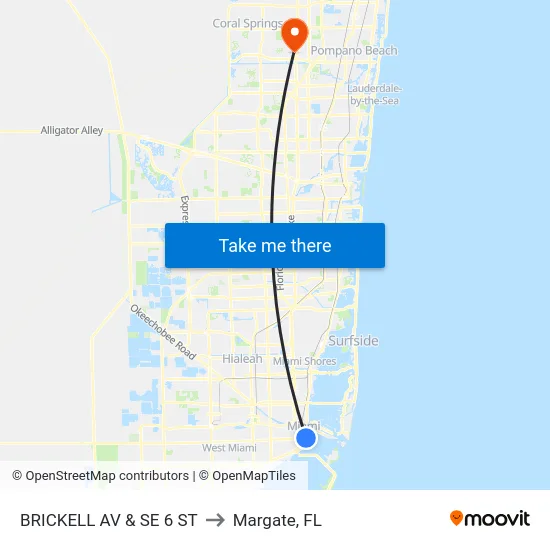 Brickell Av & Se 6 St to Margate, FL map
