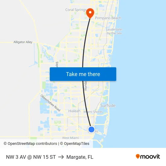 Nw 3 Av @ Nw 15 St to Margate, FL map