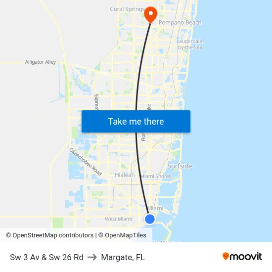 Sw 3 Av & Sw 26 Rd to Margate, FL map