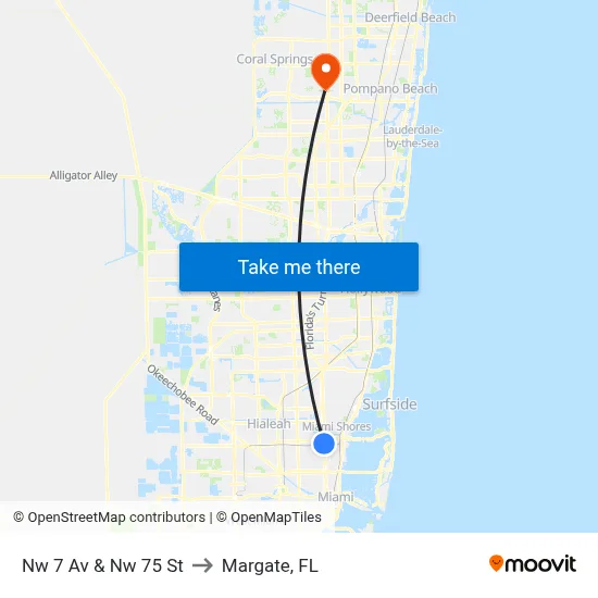 Nw 7 Av & Nw 75 St to Margate, FL map
