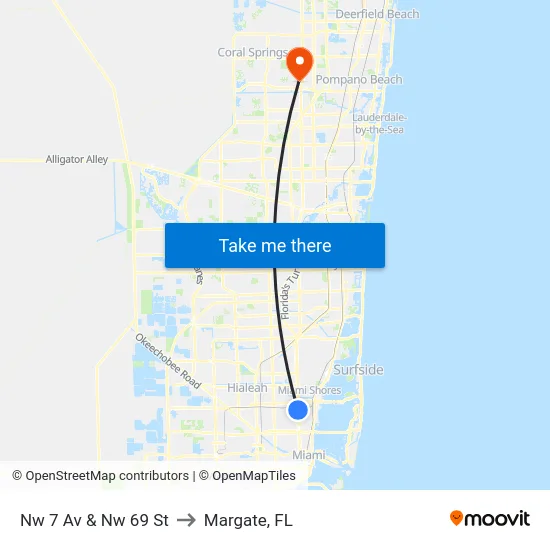 Nw 7 Av & Nw 69 St to Margate, FL map