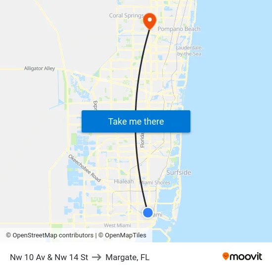 Nw 10 Av & Nw 14 St to Margate, FL map