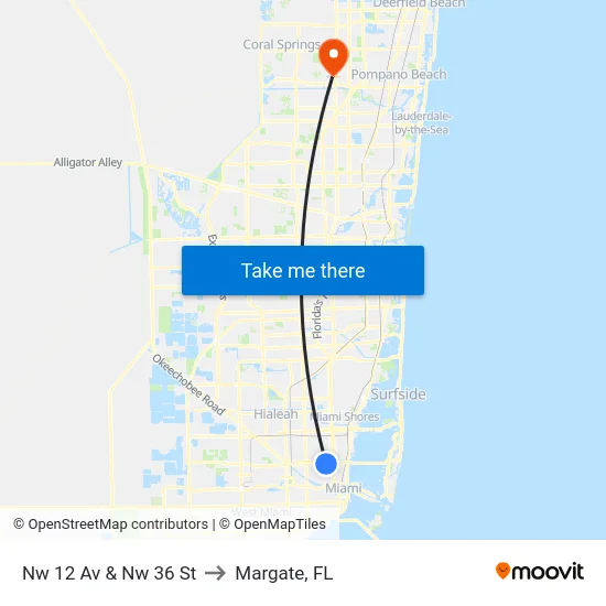 Nw 12 Av & Nw 36 St to Margate, FL map