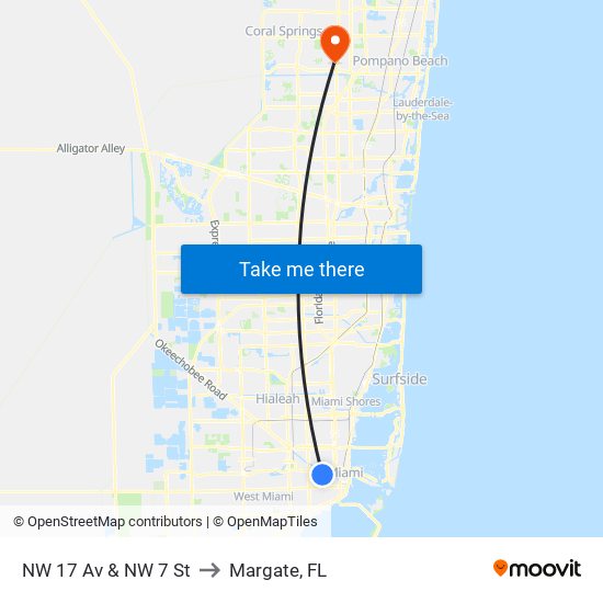 NW 17 Av & NW 7 St to Margate, FL map