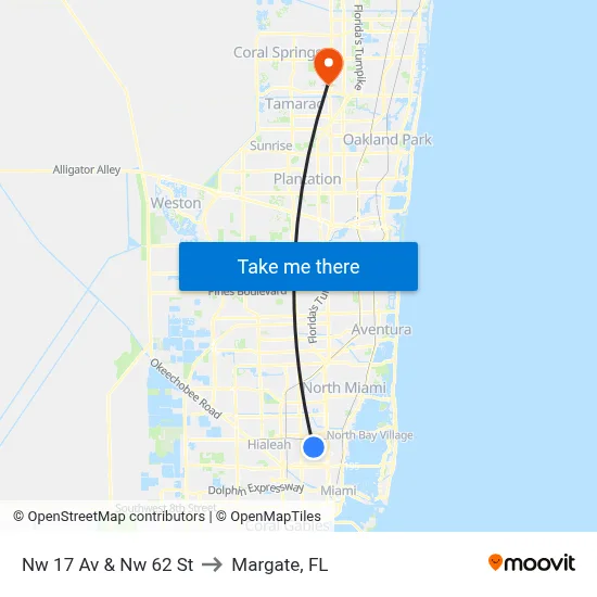 Nw 17 Av & Nw 62 St to Margate, FL map