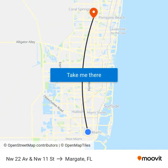 Nw 22 Av & Nw 11 St to Margate, FL map