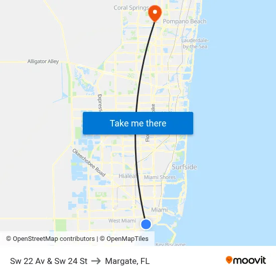 Sw 22 Av & Sw 24 St to Margate, FL map