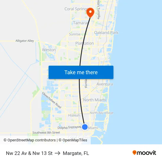 Nw 22 Av & Nw 13 St to Margate, FL map
