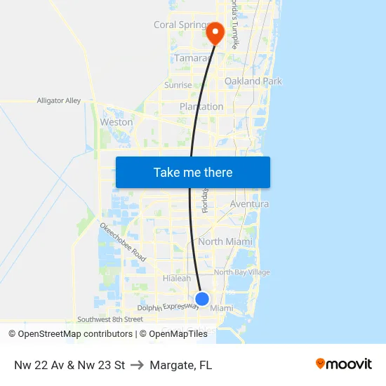 Nw 22 Av & Nw 23 St to Margate, FL map