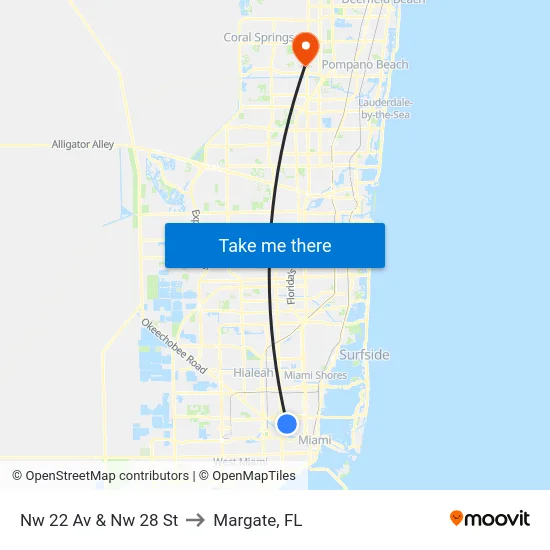 Nw 22 Av & Nw 28 St to Margate, FL map