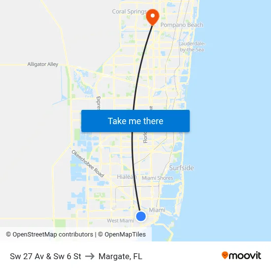 Sw 27 Av & Sw 6 St to Margate, FL map