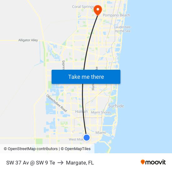 SW 37 Av @ SW 9 Te to Margate, FL map