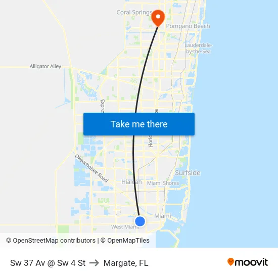 Sw 37 Av @ Sw 4 St to Margate, FL map