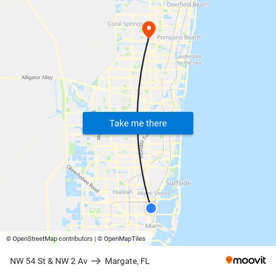 NW 54 St & NW 2 Av to Margate, FL map