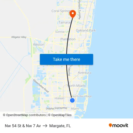 Nw 54 St & Nw 7 Av to Margate, FL map