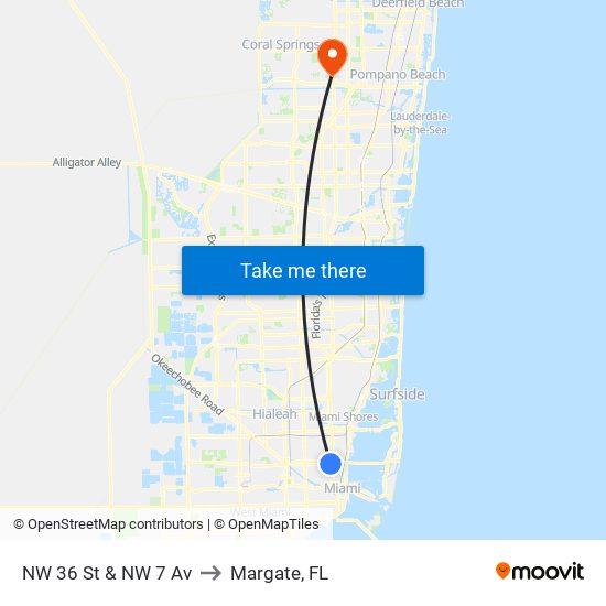 NW 36 St & NW 7 Av to Margate, FL map