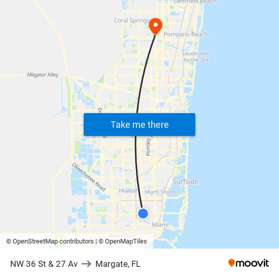 NW 36 St & 27 Av to Margate, FL map