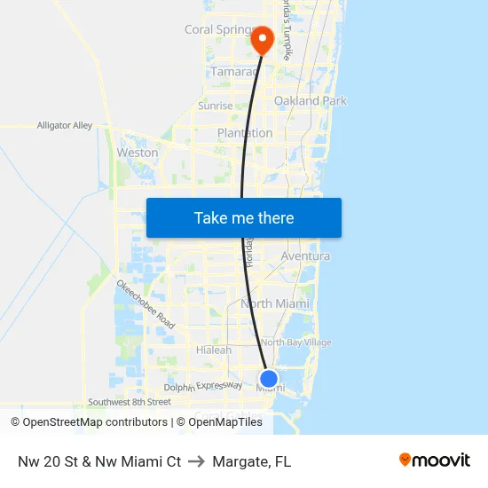 Nw 20 St & Nw Miami Ct to Margate, FL map