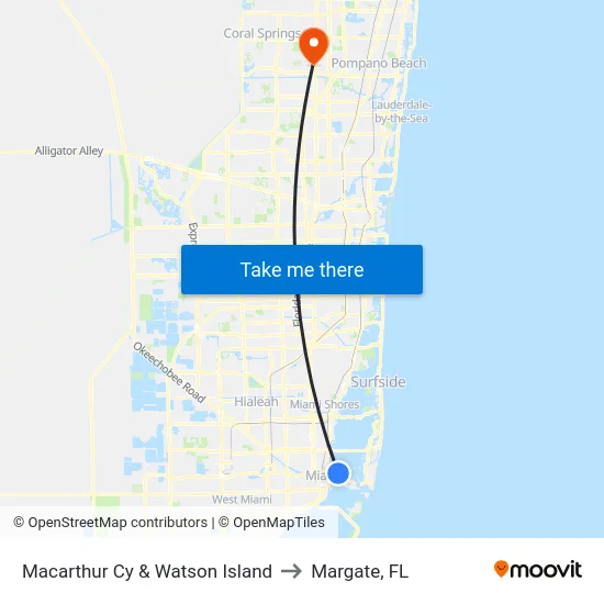Macarthur Cy & Watson Island to Margate, FL map