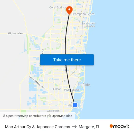 Mac Arthur Cy & Japanese Gardens to Margate, FL map