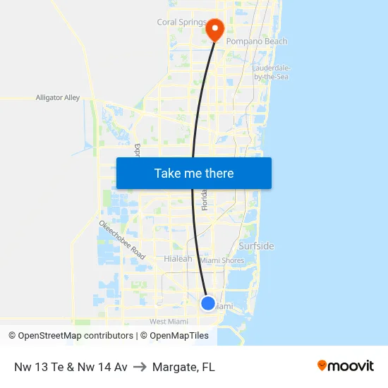 Nw 13 Te & Nw 14 Av to Margate, FL map