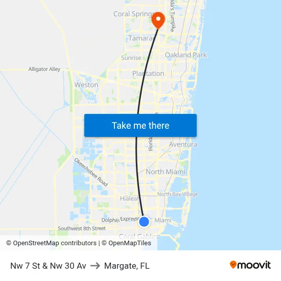 Nw 7 St & Nw 30 Av to Margate, FL map