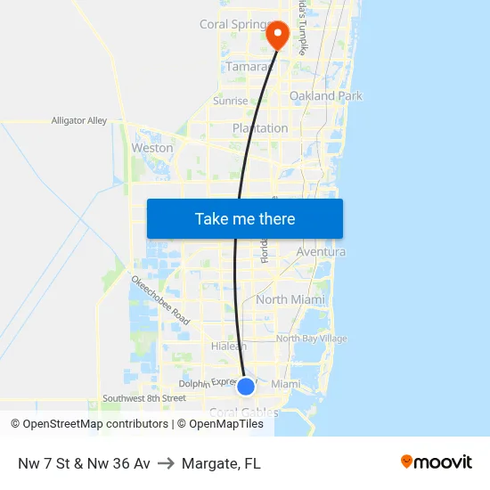 Nw 7 St & Nw 36 Av to Margate, FL map